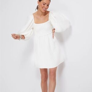 NWT Pomander Place Annie white linen smocked mini dress from tuckernuck